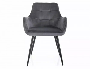 SCAUN DINING LEMON, GRI BLUVEL 14/NEGRU MAT, TAPITERIE DIN CATIFEA SI PICIOARE DIN METAL, STIL MODERN - Img 2