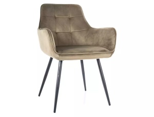 SCAUN DINING LEMON, OLIVE BLUVEL 77/NEGRU MAT, TAPITERIE DIN CATIFEA SI PICIOARE DIN METAL, STIL MODERN