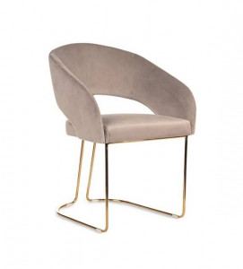 SCAUN DINING MAGNOLIA, BEJ/AURIU, TAPITERIE DIN CATIFEA SI PICIOARE DIN METAL, STIL MODERN - Img 1
