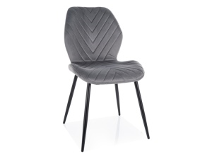 SCAUN DINING MIKE, GRI BLUVEL 14/NEGRU MAT, TAPITERIE DIN CATIFEA SI PICIOARE DIN METAL, STIL MODERN