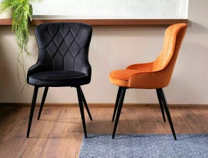 SCAUN DINING, NEGRU BLUVEL 19/NEGRU MAT, TAPITERIE DIN CATIFEA SI PICIOARE DIN METAL, STIL MODERN - Img 2