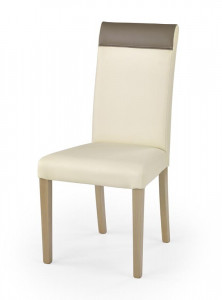 SCAUN DINING NORBERT, CREM/MARO/STEJAR, CU TAPITERIE DIN PIELE ECOLOGICA SI PICIOARE DIN LEMN MASIV, STIL CLASIC, HALMAR