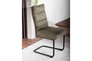 SCAUN DINING, OLIVE 77/NEGRU MAT, TAPITERIE DIN STOFA SI PICIOARE DIN METAL, STIL MODERN - Img 2