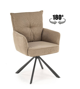 SCAUN DINING PIVOTANT K528, CAPPUCCINO/NEGRU, TAPITERIE DIN STOFA FINA SI PICIOARE DIN METAL, STIL MODERN