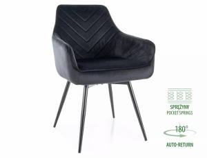 SCAUN DINING PIVOTANT STIL SERVIO, NEGRU BLUVEL 19/NEGRU, CU TAPITERIE DIN CATIFEA SI PICIOARE DIN METAL, STIL MODERN - Img 2