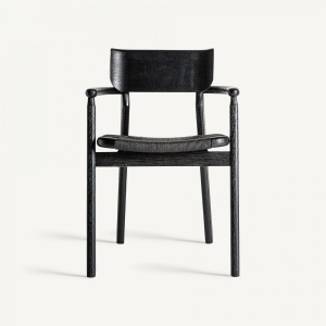 SCAUN DINING TASK, NEGRU, REF. 35148, PRELUCRAT MANUAL, CONFECTIONAT DIN LEMN DE STEJAR SI FIBRA NATURALA, STIL MODERN - Img 2