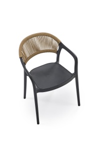 SCAUN DINING TERASA K582, NATURAL/NEGRU, DIN RATAN SI POLIPROPILENA, STIL MODERN - Img 4