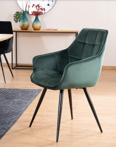SCAUN DINING, VERDE BLUVEL 78/NEGRU MAT, TAPITERIE DIN CATIFEA SI PICIOARE DIN METAL, STIL MODERN - Img 3