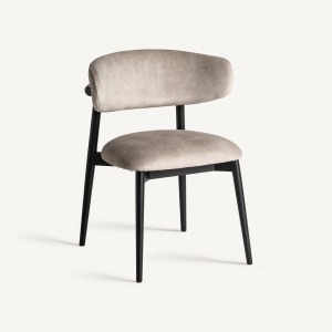 SCAUN DINING ZELL, BEJ SI NEGRU, REF. 33325, PRELUCRAT MANUAL, CONFECTIONAT DIN LEMN DE ARTAR, SPUMA SI TEXTIL, STIL MODERN