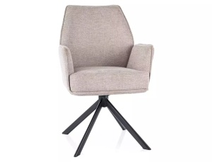 SCAUN PIVOTANT HUGO, BEJ 31/NEGRU MAT, TAPITERIE DIN STOFA BREGO SI PICIOARE DIN METAL, STIL MODERN