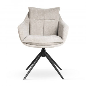 SCAUN PIVOTANT MARIVA, BEJ/NEGRU, TAPITERIE DIN STOFA SI PICIOARE DIN METAL, STIL MODERN, ATR - Img 2