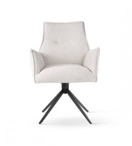 SCAUN PIVOTANT SOPHIA, BEJ/NEGRU, TAPITERIE DIN STOFA SI PICIOARE DIN METAL, STIL MODERN - Img 2
