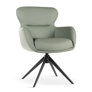 SCAUN ROTATIV HEATHER VERDE JAD/NEGRU, TAPITERIE DIN PIELE ECOLOGICA, SPUMA, ARCURI SI METAL, STIL MODERN - Img 1