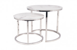 SET 2 MASUTE DE CAFEA ATLANTA B II, 43/53 CM, EFECT DE MARMURA ALBA/CROM, BLAT DIN STICLA SECURIZATA SI CADRU DIN METAL, STIL MODERN - Img 1