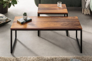 SET 2 MASUTE DE CAFEA, ELEMENTS, CADRUL DIN METAL SI LEMN MASIV, DESIGN INDUSTRIAL - Img 2