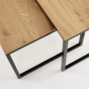 SET 2 MASUTE DE CAFEA SABROSA, STEJAR/NEGRU, DIN MDF FURNIRUIT SI METAL, STIL MODERN, HALMAR - Img 4