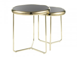 SET 2 MASUTE DE CAFEA SCARLET II, 40/47 CM, NEGRU/AURIU, BLAT DIN STICLA SECURIZATA SI CADRU DIN METAL, STIL MODERN
