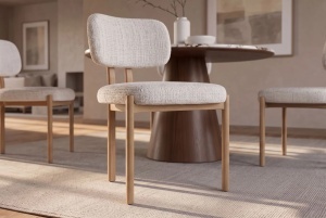 SET 2 SCAUNE BELLANO, REALIZATA DIN METAL SI TEXTIL CHENNILE, CULOARE BEJ/ STEJAR