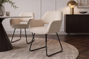 SET 2 SCAUNE CU COTIERE, MUSTANG, REALIZAT DIN METAL SI TEXTIL CATIFEA RAIAT, CULOARE BEJ/NEGRU - Img 6