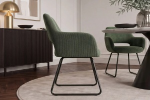 SET 2 SCAUNE CU COTIERE, MUSTANG, REALIZAT DIN METAL SI TEXTIL CATIFEA RAIAT, CULOARE VERDE/NEGRU - Img 2