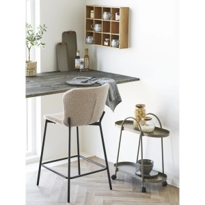 SET 2 SCAUNE DE BAR MACEDA, DIN METAL SI TEXTIL BOUCLE, CULOARE BEJ, HOUSE NORDIC - Img 2