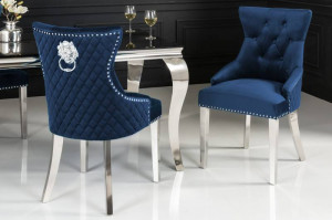 SET 2 SCAUNE, DE LUX, CASTLE, DIN CATIFEA ALBASTRA SI METAL INOXIDABIL, DESIGN BAROC, ARTIM GROUP - Img 3