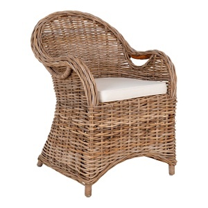 SET 2 SCAUNE DE TERASA LARISA, REALIZAT DIN RATAN SI PERINA TEXTIL, CULOARE NATUR/GRI, HOUSE NORDIC