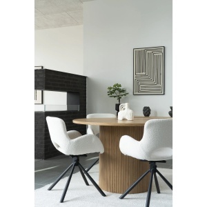 SET 2 SCAUNE DINING ROTATIV AMORIM, DIN METAL, FURNIR SI TEXTIL BOUCLE, CULOARE ALB GALBUI, HOUSE NORDIC - Img 6
