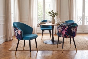 SET 2 SCAUNE MAISON CLASIC, REALIZAT DIN METAL SI CATIFEA , CULOARE ALBASTRU/MULTICOLOR, INVICTA INTERIOR - Img 4