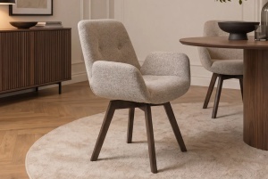 SET 2 SCAUNE ROTATIV BALTIC, DIN LEMN SI TEXTIL BOUCLE, CULOARE TAUPER, INVICTA INTERIOR - Img 5