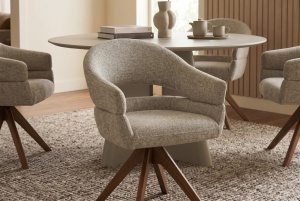 SET 2 SCAUNE ROTATIV ORGANIC, REALIZAT DIN MATERIAL TEXTIL CHENILLE SI LEMN, CULOARE TAUPE/BEJ/MARO, INVICTA INTERIOR - Img 6