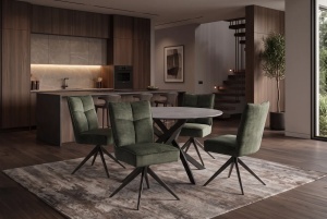 SET 2 SCAUNE ROTATIVE 360 GRADE, LUGANO, REALIZAT DIN METAL SI TEXTIL CATIFEA VELUR, CULOARE VERDE/NEGRU - Img 3