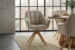 SET 2 SCAUNE ROTATIVE, PAPILLON, REALIZAT DIN MATERIAL TEXTIL, CATIFEA SI LEMN, CULOARE BEJ, INVICTA INTERIOR - Img 4