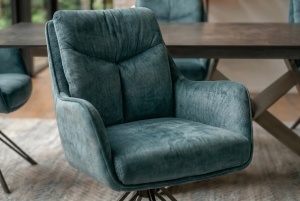 SET 2 SCAUNE ROTATIVE, PROMETHEUS, 180 grade, REALIZAT DIN METAL SI TEXTIL VELUR CATIFELAT, CULOARE ALBASTRU PETROL, ARTIM GROUP SELECTION - Img 8