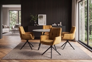 SET 2 SCAUNE ROTATIVE SIGNATURE, REALIZAT DIN METAL SI CATIFEA , CULOARE GALBEN MUSTAR, INVICTA INTERIOR