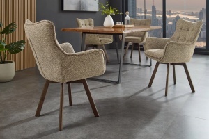 SET 2 SCAUNE ROTATIVE THOR 360GRADE, CADRUL DIN LEMN MASIV DE STEJAR SI MATERIAL TEXTIL , TAUPE DESCHIS, STIL MODERN - Img 9
