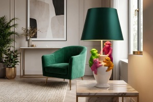 SET 2 VEIOZE, MONKEY 55CM, REALIZAT DIN POLIRASINA SI BUMBAC, CULOARE VERDE/ALB, ARTIM GROUP SELECTION