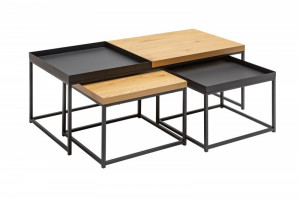 SET 3 MASUTE DE CAFEA, LOFT, DIN METAL SI MDF, CULOAREA STEJARULUI - Img 7