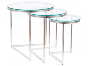 SET 3 MASUTE DE CAFEA TRINITY, TRANSPARENT/CROM, BLAT DIN STICLA SECURIZATA SI CADRU DIN METAL, STIL MODERN - Img 2