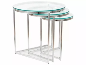 SET 3 MASUTE DE CAFEA TRINITY, TRANSPARENT/CROM, BLAT DIN STICLA SECURIZATA SI CADRU DIN METAL, STIL MODERN - Img 5