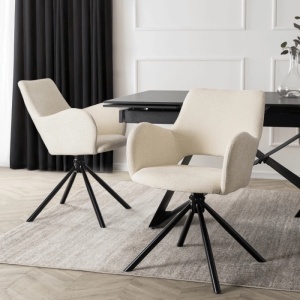 SET 4 SCAUNE, ARTIM MEBLE, REALIZAT DIN MATERIAL TEXTIL BOUCLE CREM SI METAL, STIL MODERN