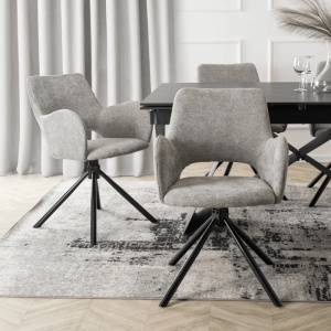 SET 4 SCAUNE, ARTIM MEBLE, REALIZAT DIN MATERIAL TEXTIL BOUCLE GRI SI METAL, STIL MODERN