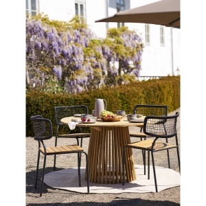 SET 4 SCAUNE DE TERASA NASVILLE, REALIZAT DIN METAL, LEMN DE TEC SI POLIRATAN, CULOARE NEGRU/NATUR, HOUSE NORDIC - Img 2