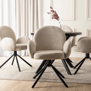 SET 4 SCAUNE ROTATIVE, ARTIM MEBLE, REALIZAT DIN MATERIAL BOUCLE BEJ SI METAL, STIL MODERN - Img 2