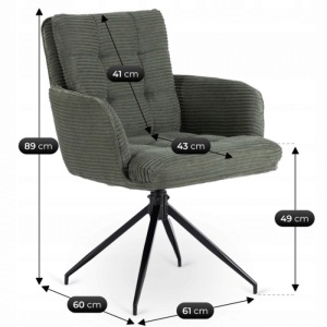 SET 4 SCAUNE ROTATIVE, ARTIM MEBLE, REALIZAT DIN MATERIAL CATIFEA RAIAT VERDE SI METAL, STIL MODERN - Img 10