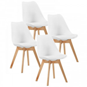 SET DE 4 SCAUNE VEYRON TUY ALB DIN LEMN SI PIELE ECO STIL SCANDINAV - Img 8