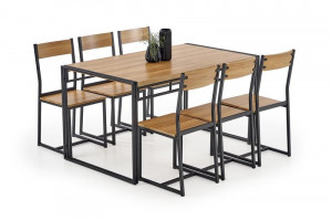 SET DINING - MASA BOLIVAR, 140 CM+ 6 SCAUNE, STEJAR AURIU/NEGRU , STIL VINTAGE - Img 1
