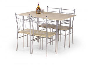 SET DINING - MASA FAUST, 110 CM+ 4 SCAUNE, STEJAR SONOMA/CROM, STIL CLASIC