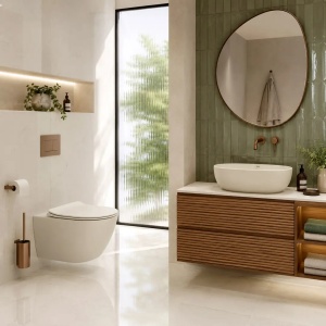 SET LAVOAR SI VAS WC FOCUS, MATERIAL CERAMICA SANITARA, DE CULOARE CREM - Img 8