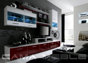 SET LIVING CU LED LOGO II ALB/BORDO DESIGN MODERN CM